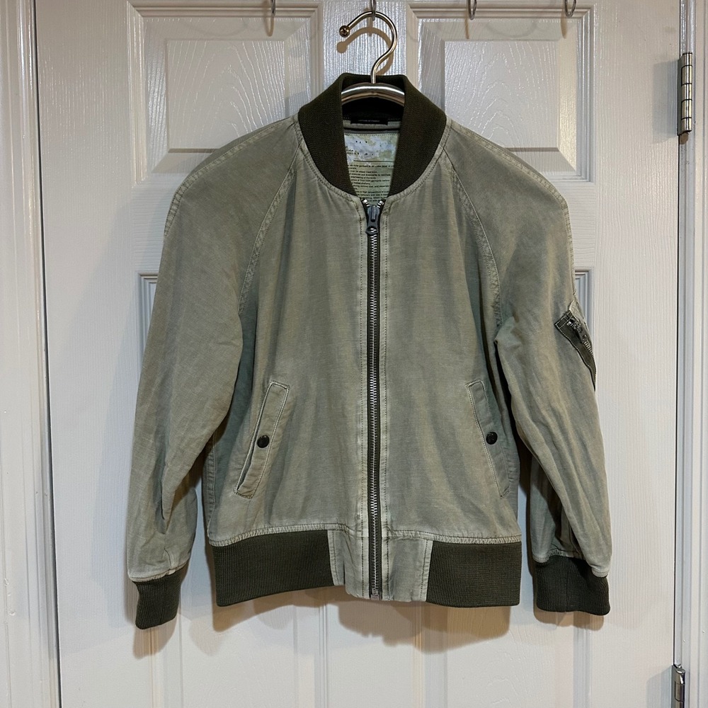 R13 Hemp Shrunken Flight Jacket Light Olive Green Bomber Japanese Fabric